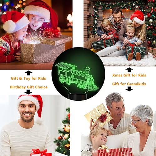 Miniatura 6 de FULLOSUN Luz nocturna de tren, lámpara de ilusión 3D para niños, 16 colores cambiantes con función de atenuación de control remoto, regalos