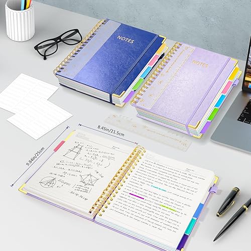 Miniatura 3 de Cuaderno en espiral de tapa dura, cuadernos B5 grandes de 8 x 10 pulgadas con pestañas divisorias extraíbles, 300 páginas de cuero de 5 materias,