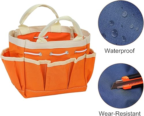 Miniatura 4 de HARFINGTON 2 bolsas de herramientas de jardín de 7.5 x 4 x 5 pulgadas, grande, Oxford, impermeable, con bolsillos, bolsa de mano de jardín,