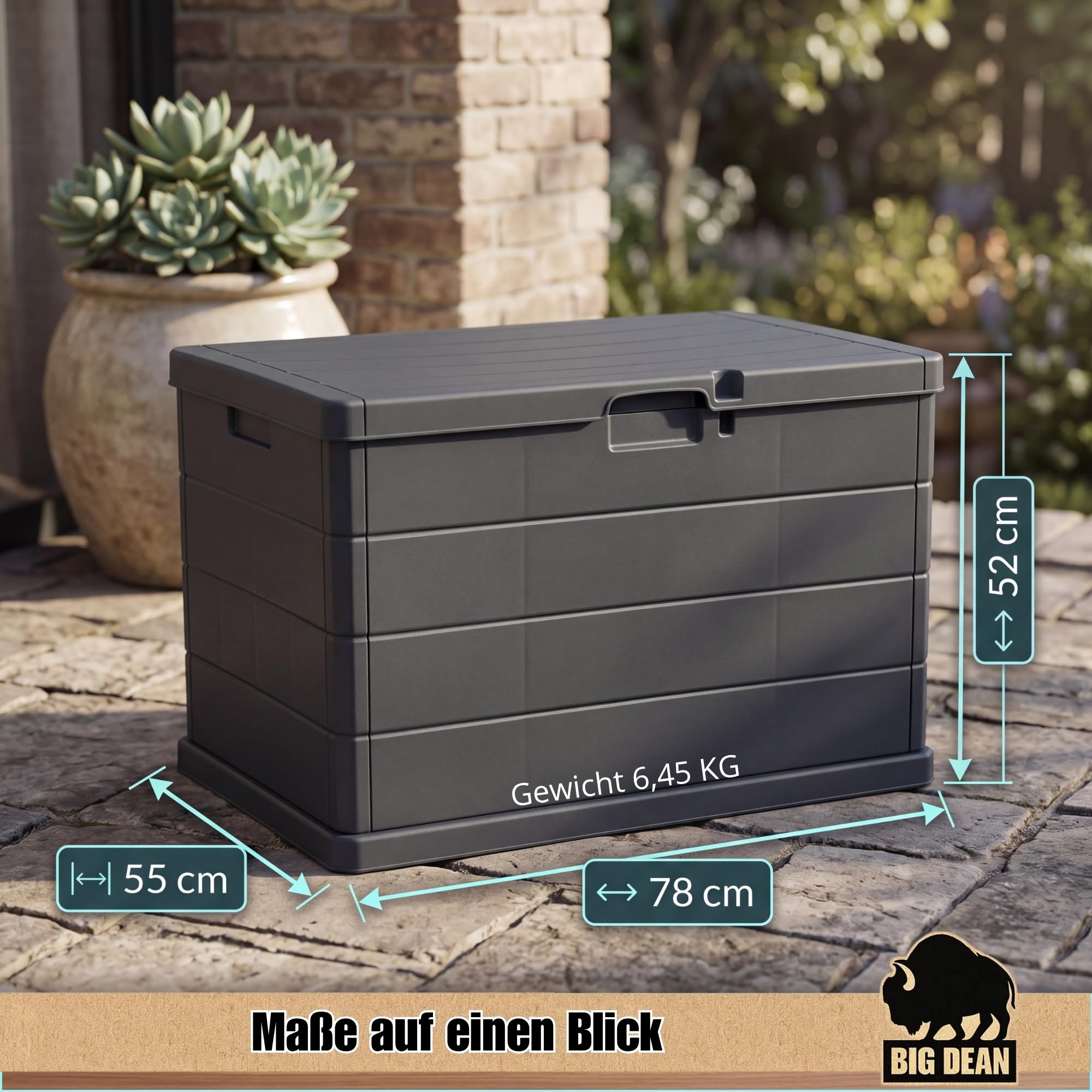 BigDean Coffre de jardin robuste - Étanche - 78 x 55 x 52 cm - Verrouillable - Fabriqué en Europe