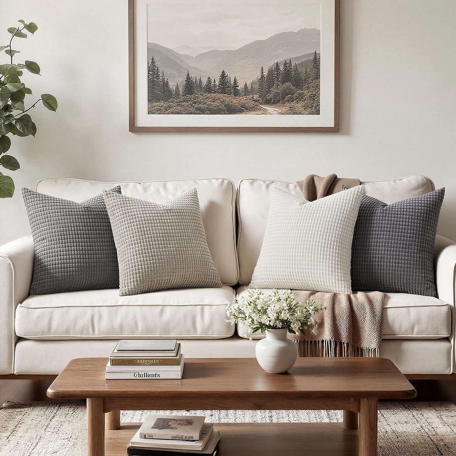 MIULEE Kissenbezug 40x40 4er Set Graue Serie Kissenbezüge Dekorative Kordsamt Sofakissen Dekokissen Kopfkissenbezug Couchkissen Deko Bezug für Sofa Couch Wohnzimmer Schlafzimmer Büro