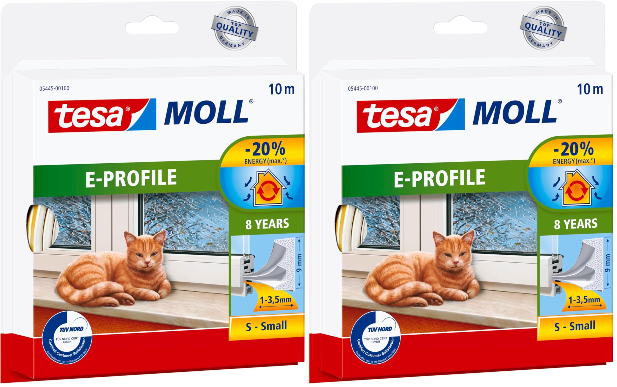tesa INSULATION Bande d'étanchéité S - Joint en caoutchouc autocollant pour l'isolation des fentes sur les fenêtres et les portes - Blanc - 10 m x 9 mm x 4 mm (Lot de 2)