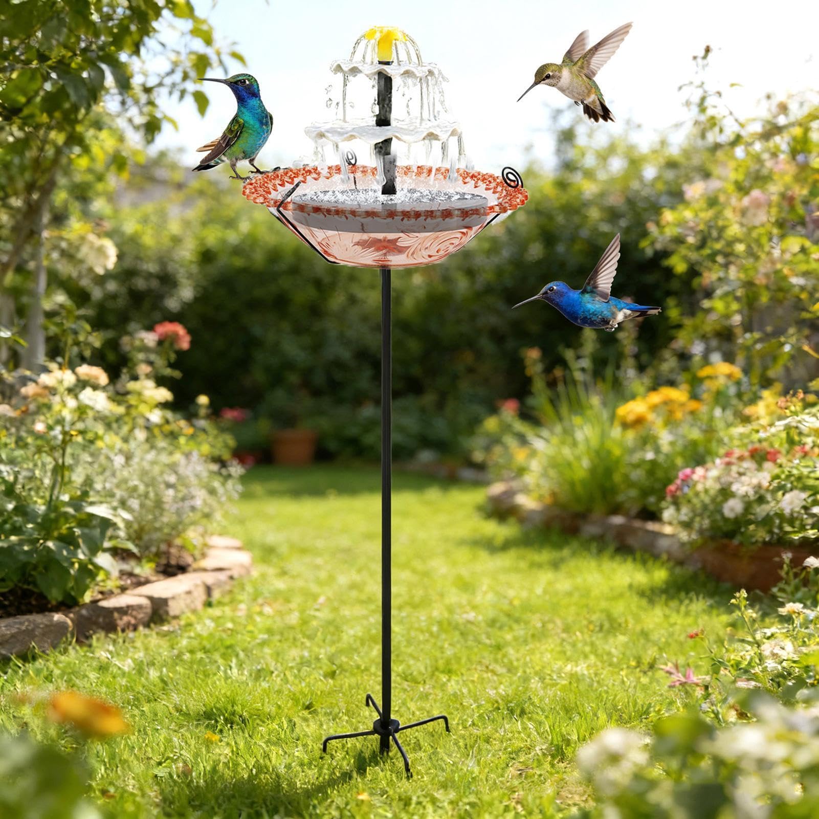 Fontana per Uccelli ad Energia Solare Abbeveratoio per Uccelli Blu da | Contenitore per Cibo per Passeri Per Amanti Della Natura Giardinieri Cortile Balcone Terrazza Prato Giardino Antist