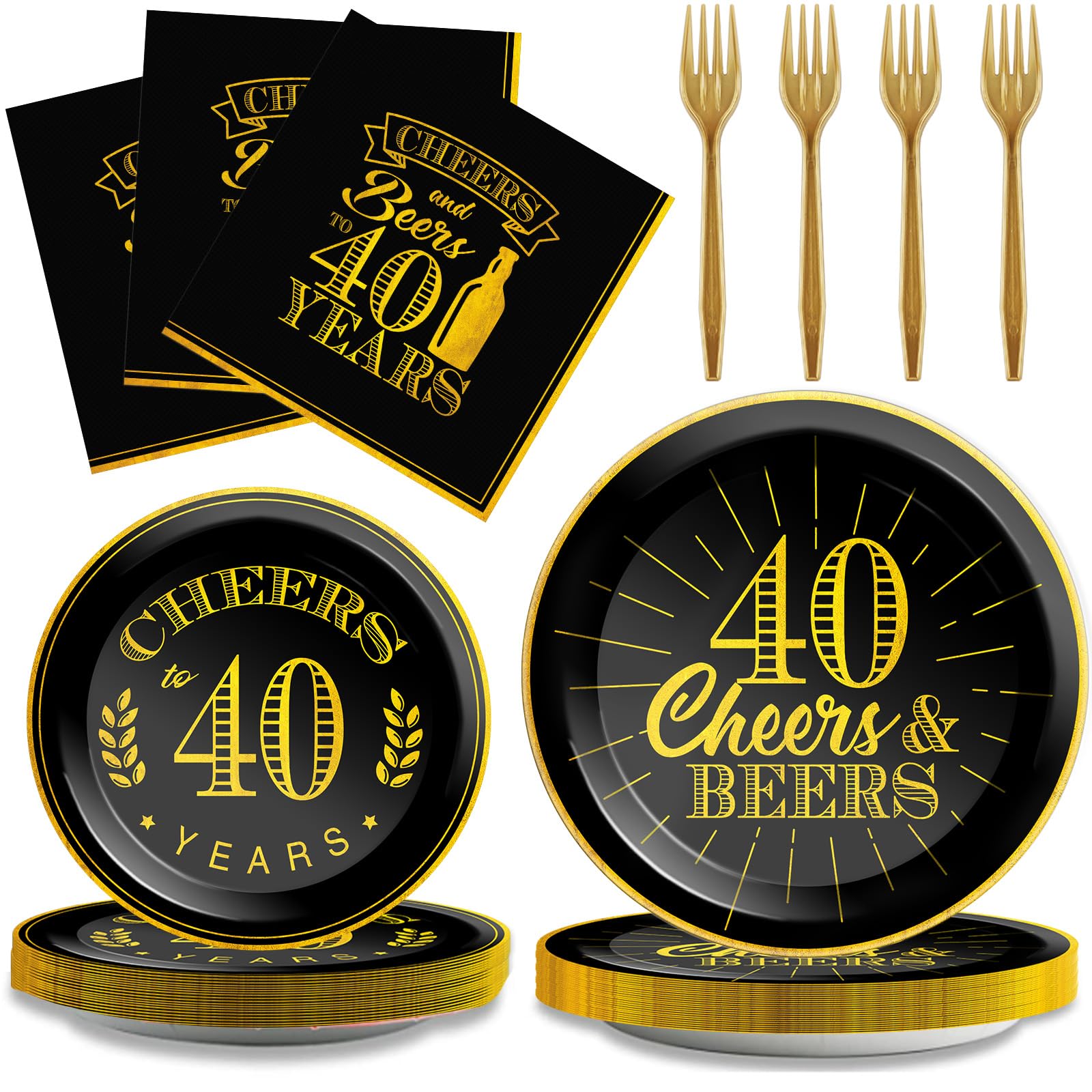 96 Pcs Cheers 40th Birthday Plates and Napkins Party Supplies Cheers to 40 Years Tableware Set 40th Party Birthday Decorations Favors for Men Women Serves 24