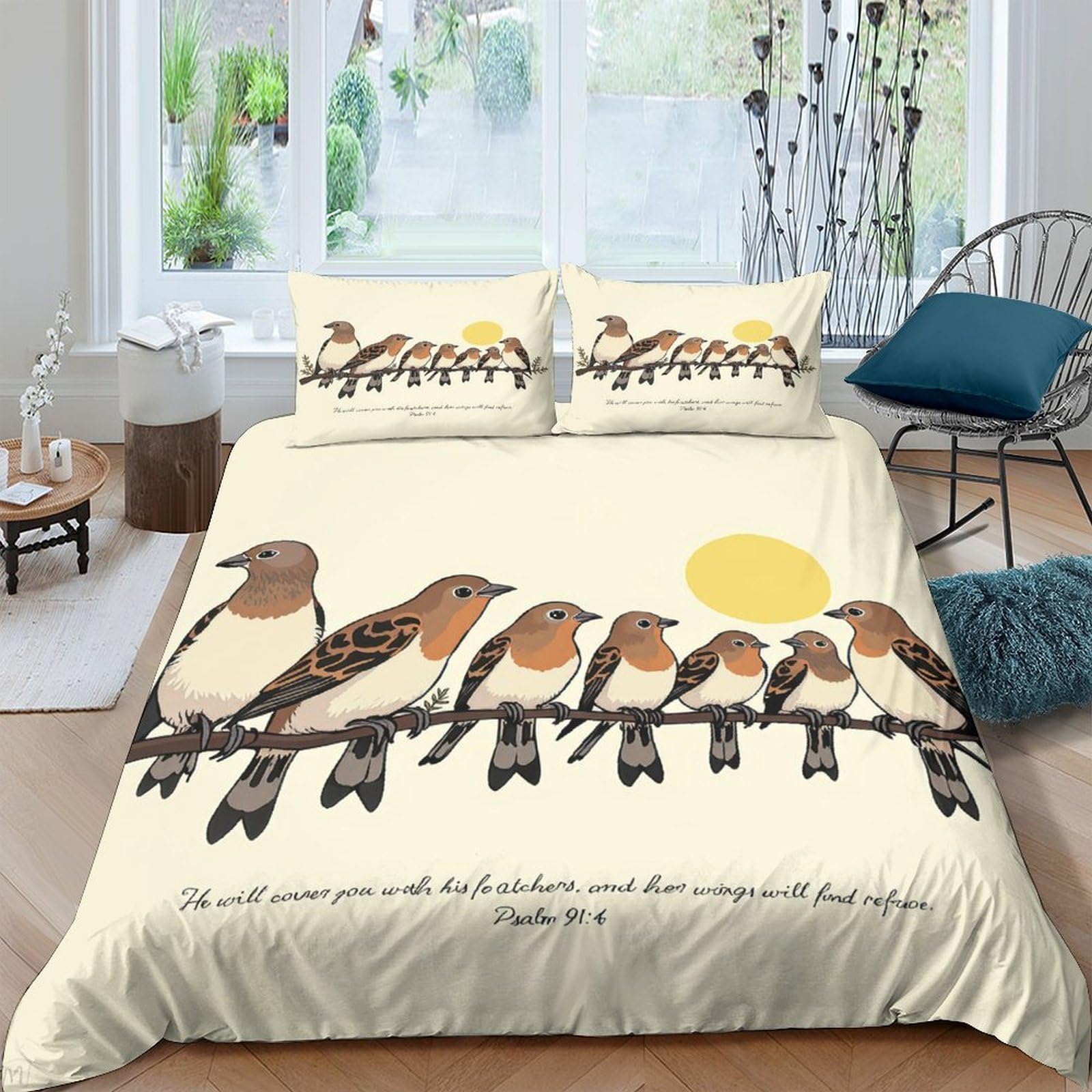 Ctjqhvkz Style-7 3D Printed Birds On Branch Fitted Sheet Microfiber Soft Sun Pattern Mattress Cover Bedroom Decor Dustproof Single（135X200cm）