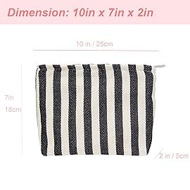 PAZIMIIK Makeup Bag Large Cotton Zipper Pouch for Purse Travel Canvas Make Up Organizer for Women Cosmetic,Stripe Black White