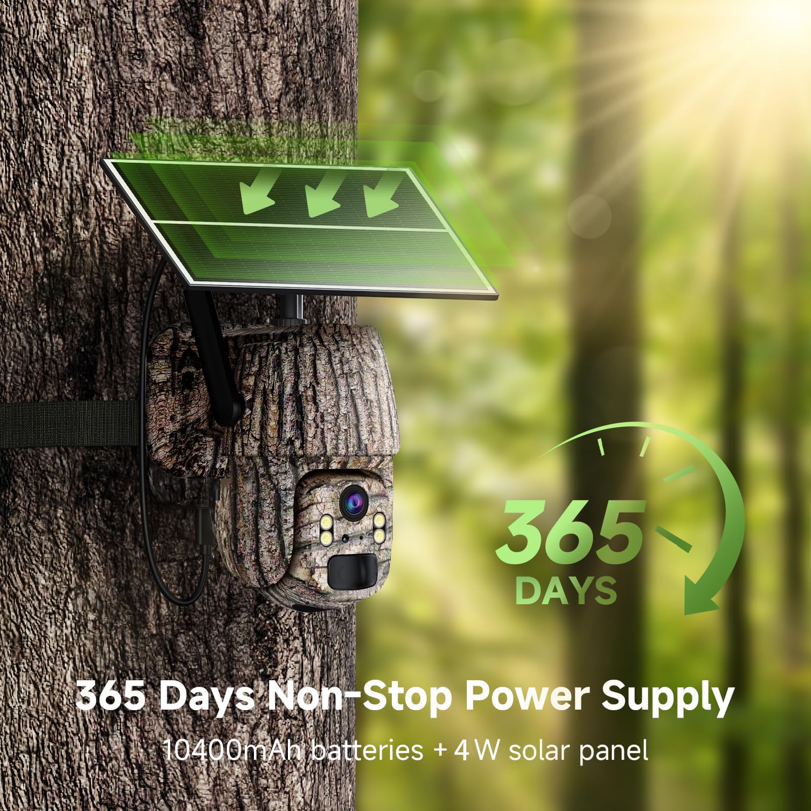 Cámara de Vigilancia Exterior Solar 4G LTE, 4K Visión Nocturna en Color, PTZ 360°, Detección de Movimiento, Audio Bidireccional, IP66 Impermeable, Sin WiFi con Tarjeta SIM