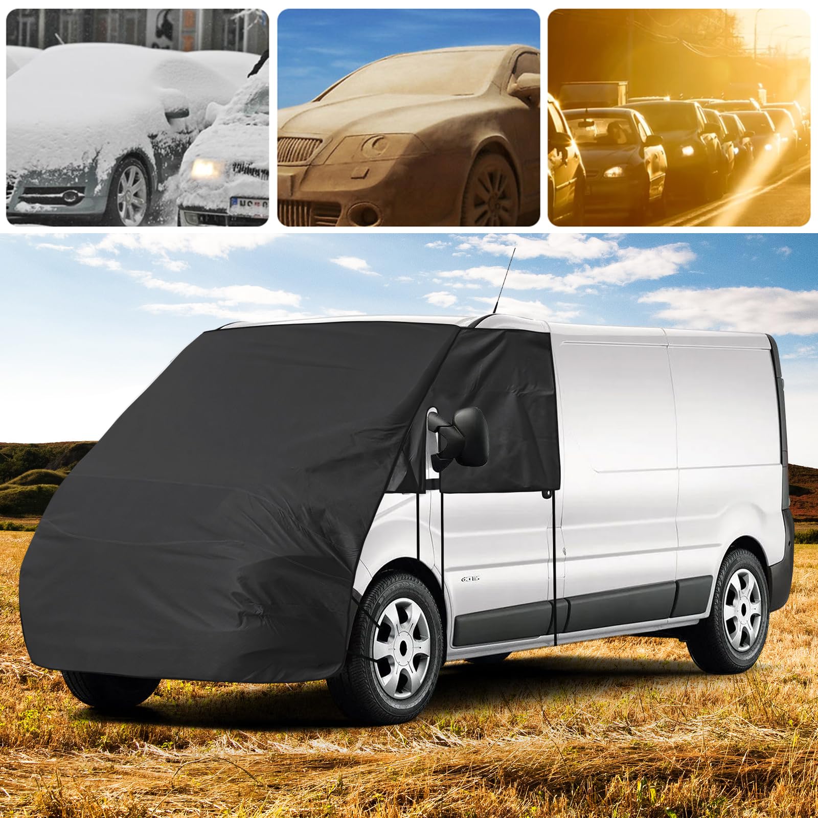 Housse de Pare-Brise Compatible avec Renault Traffic 2014-2025, Bâche de Protection Pare-Brise pour Camping-Car Contre Le Gel et Le Soleil imperméable Housse de Voiture Couvrant Tout Le Capot