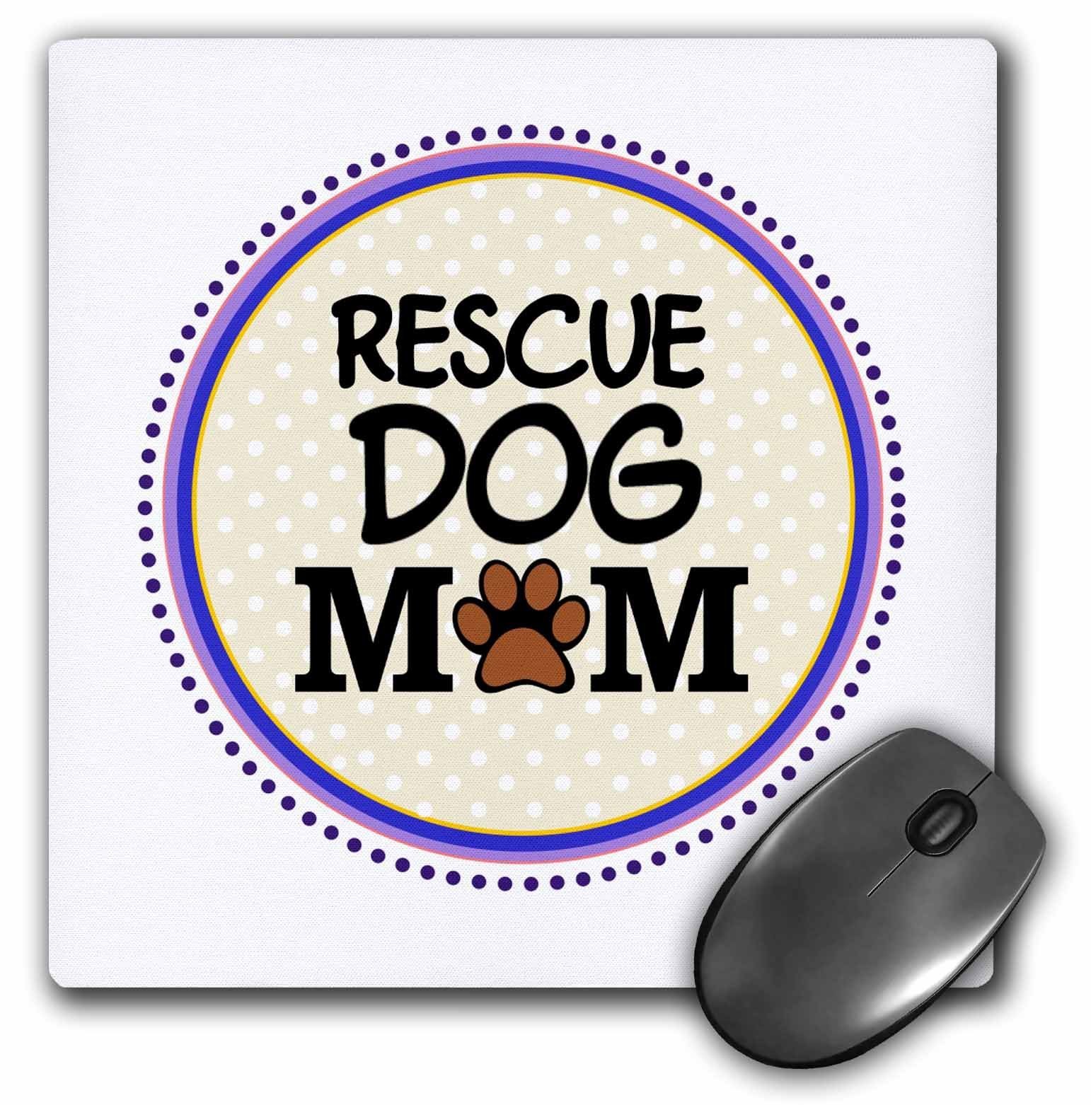 3dRose LLC 8 x 8 x 0.25 Inches Rescue Dog Mom Paw Print Mum Love Mouse Pad (mp_151802_1)