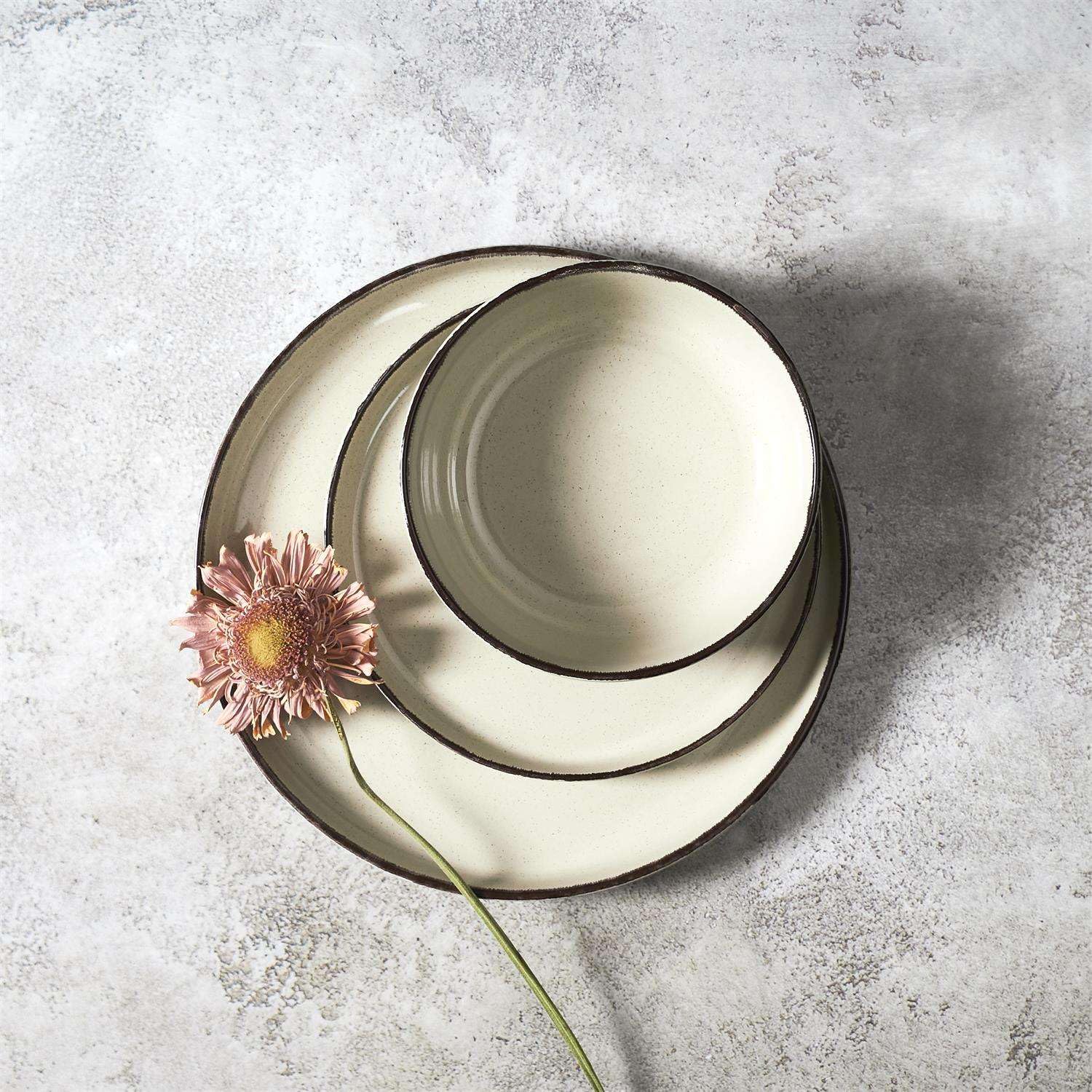 Home Deco Factory, KA0444, Servizio Piatti 12 Pezzi in Gres Beige, Piatti Fondi, Piani e Dessert, Design Artigianale, Resistente e Pratico, Facile Manutenzione, Misura: 12 Pezzi, Colore: Beige