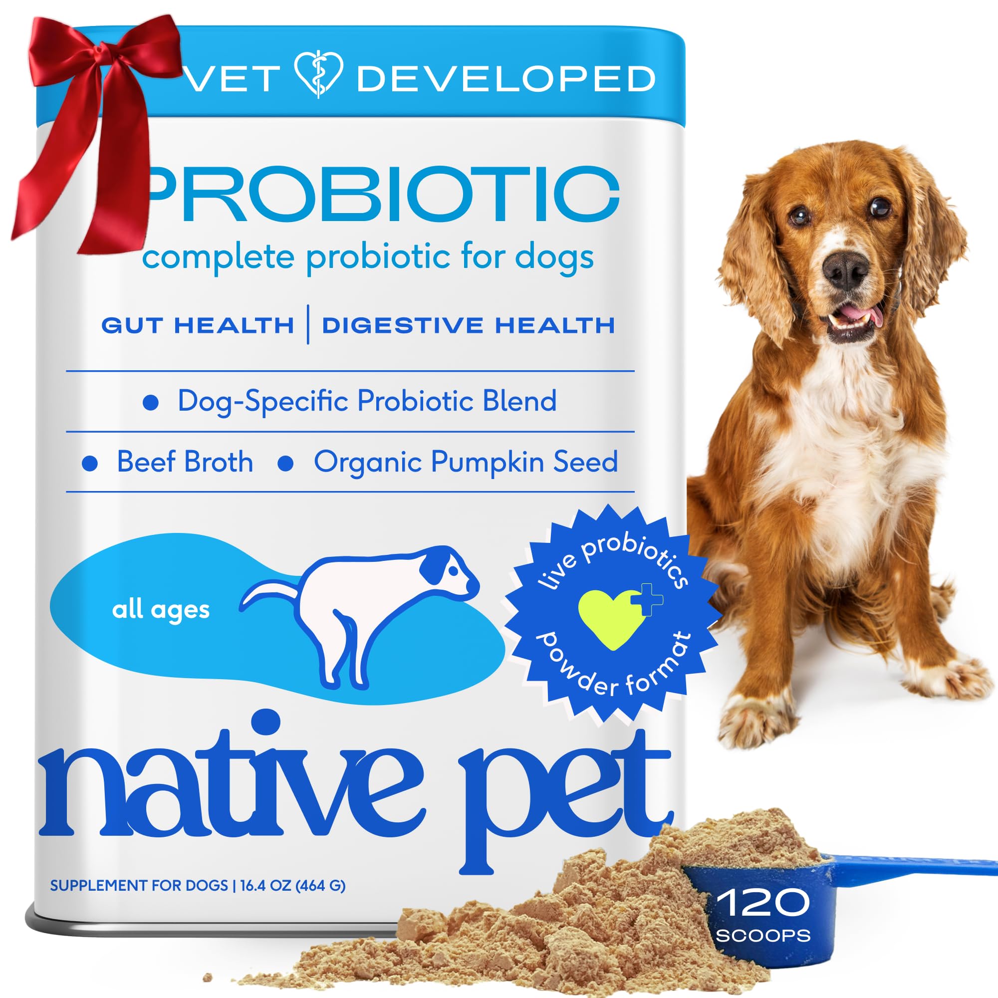 Native Pet Probiotics for Dogs - Dog Probiotics Powder for Digestive Health, Gut Support, & Immune Boost – Vet-Formulated Powder for Maximum Potency with Digestive Enzymes & Prebiotics - 120 Scoops