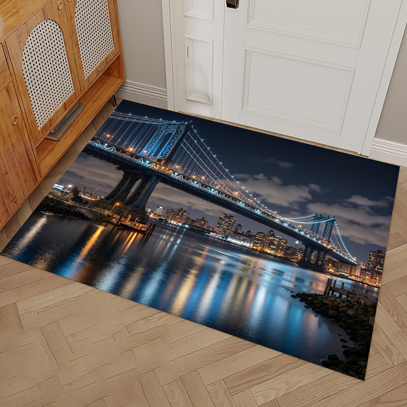 Tapis de sol bleu Manhattan 80x120 cm avec semelle antidérapante lavable