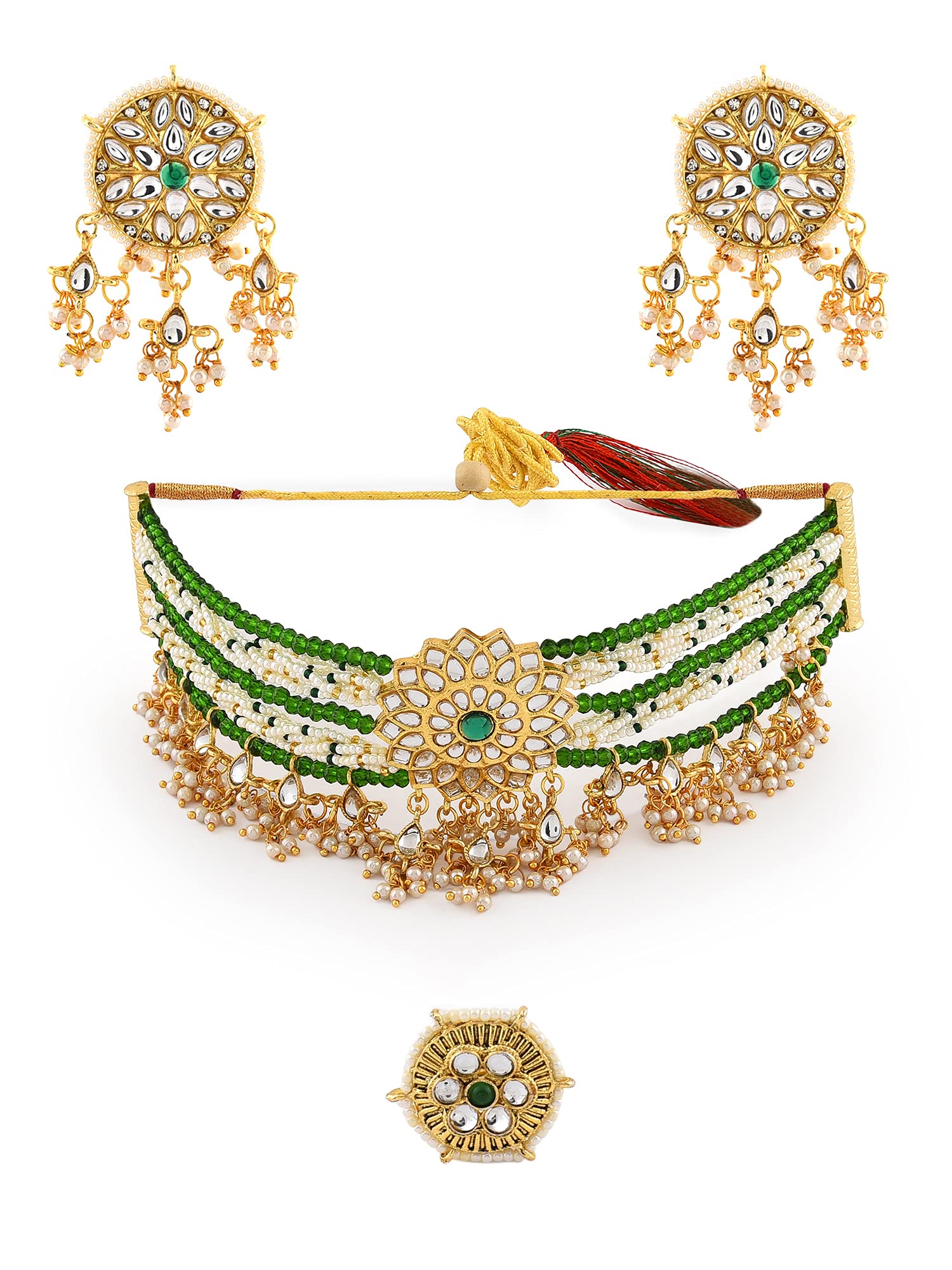 See full amazon price history chart for ZAVERI PEARLS Green Crystals Beaded Kundan Choker Necklace Earring & Ring Set For Women-ZPFK11065 ZAVERI PEARLS Green Crystals Beaded Kundan Choker Necklace Earring & Ring Set For Women-ZPFK11065 (B09GNJDZ28) Amazon Price History, Amazon Price Tracker