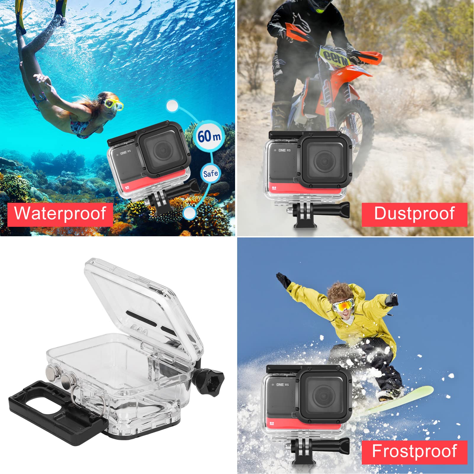 Yunseity Custodia Impermeabile Custodia Subacquea per Action Cam One RS 4K, Impermeabile Fino a 60 m/197 Piedi, per Immersioni, Snorkeling, Nuoto