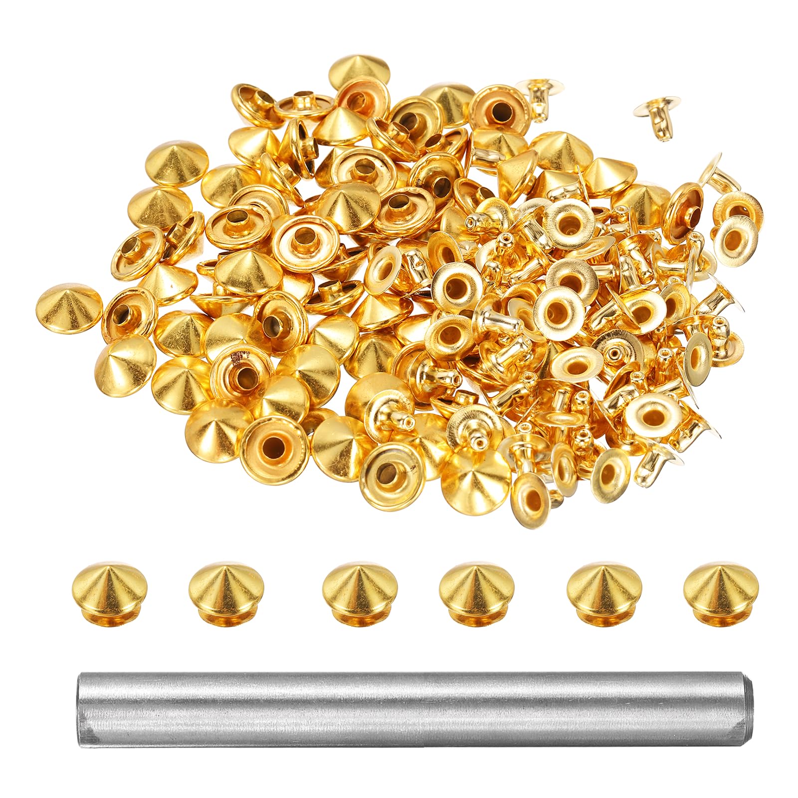 sourcing map 80pcs Round Studs Rivet 10mm Leather Rivets Rapid Punk Spikes Leathercraft Decoration with Hole Punch for Rock Nailheads Clothing Belts Bags Shoes, Gold โ image 1