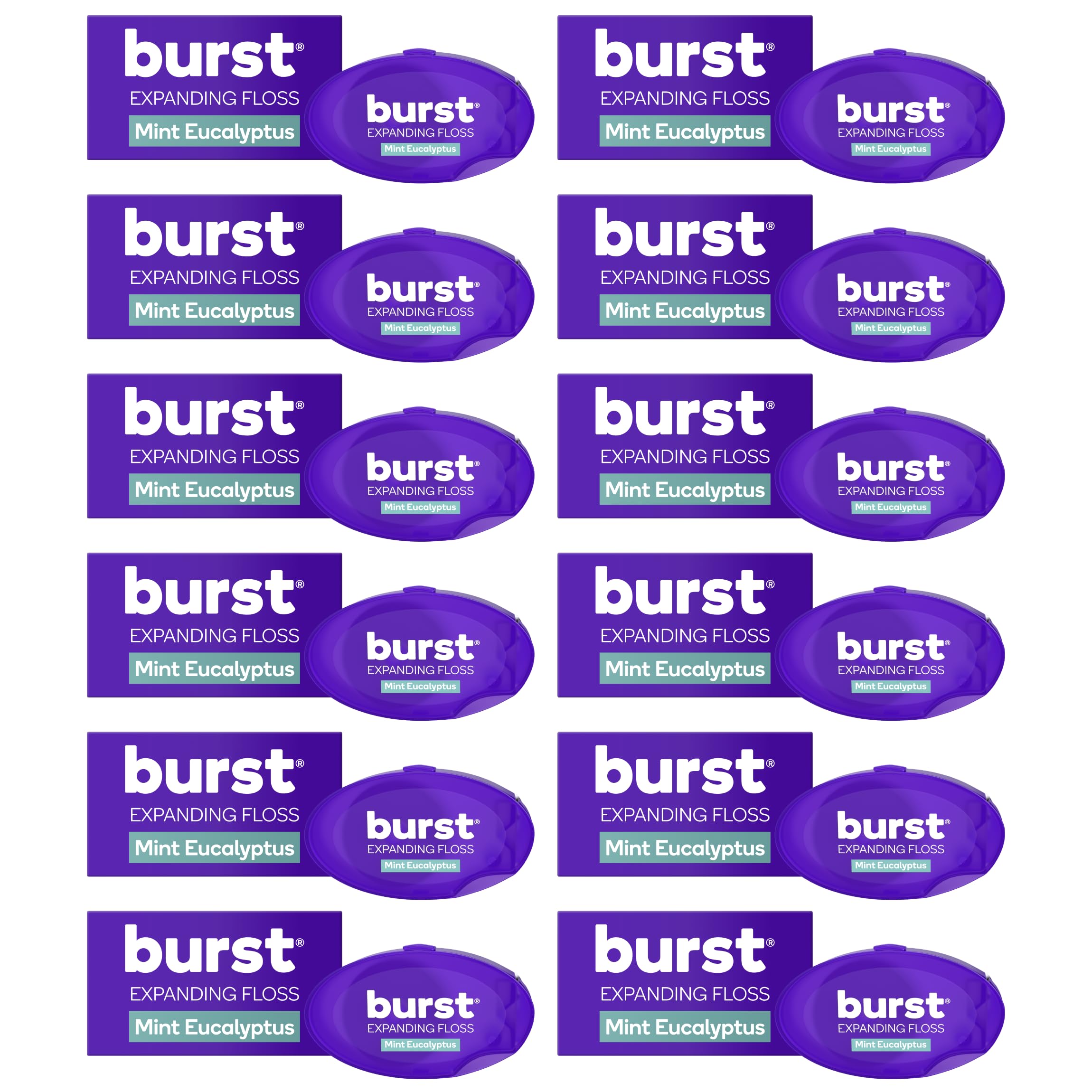 BURST Travel Expanding Dental Floss 12 Pack 5 5 Yards Each Mini Mint Eucalyptus Tooth Floss for On-The-Go