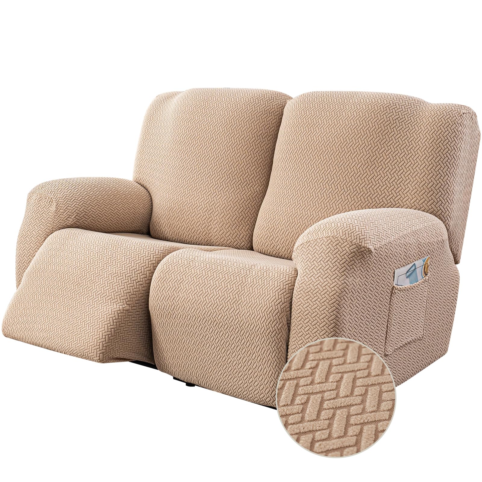 Genina Recliner Loveseat Covers,2 Seater Couch Cover,Khaki
