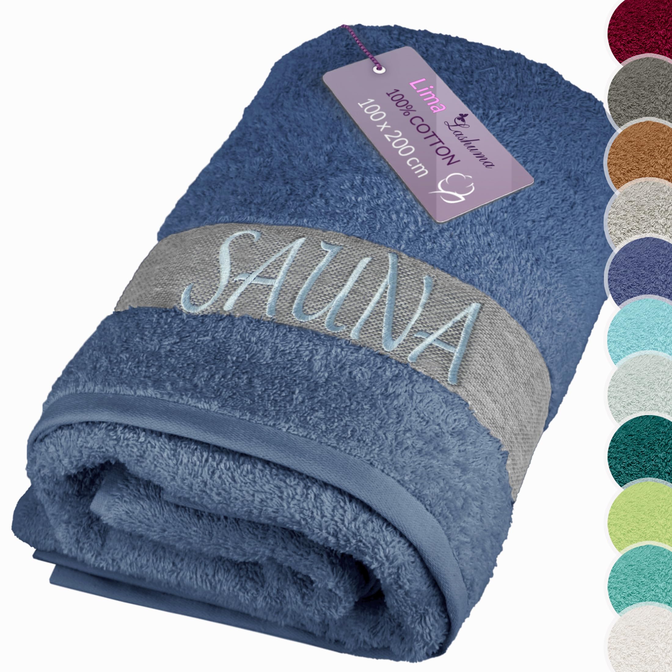 Lashuma Serviette de sauna pour homme Lima grande serviette de plage XXL Bleu jean 100 x 200 cm