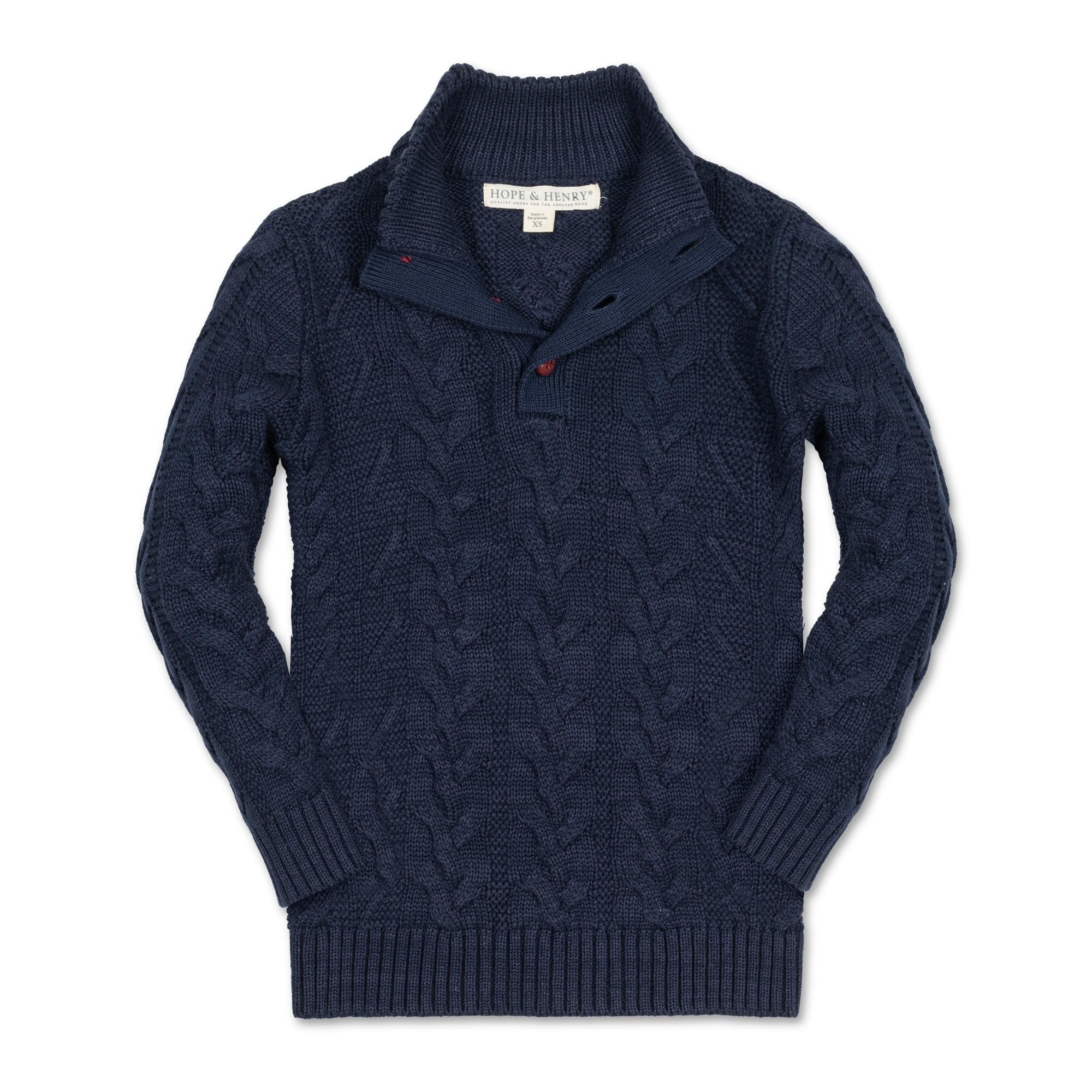 Hope &amp; Henry Boys' Mock Neck Cable Sweater with Button Placket