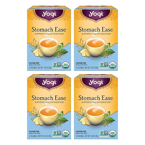 Yogi Tea Stomach Ease Tea - 16 bolsas de té por paquete (4 paquetes) - Té digestivo para ayudar a calmar el estómago - Té calmante para el estómago