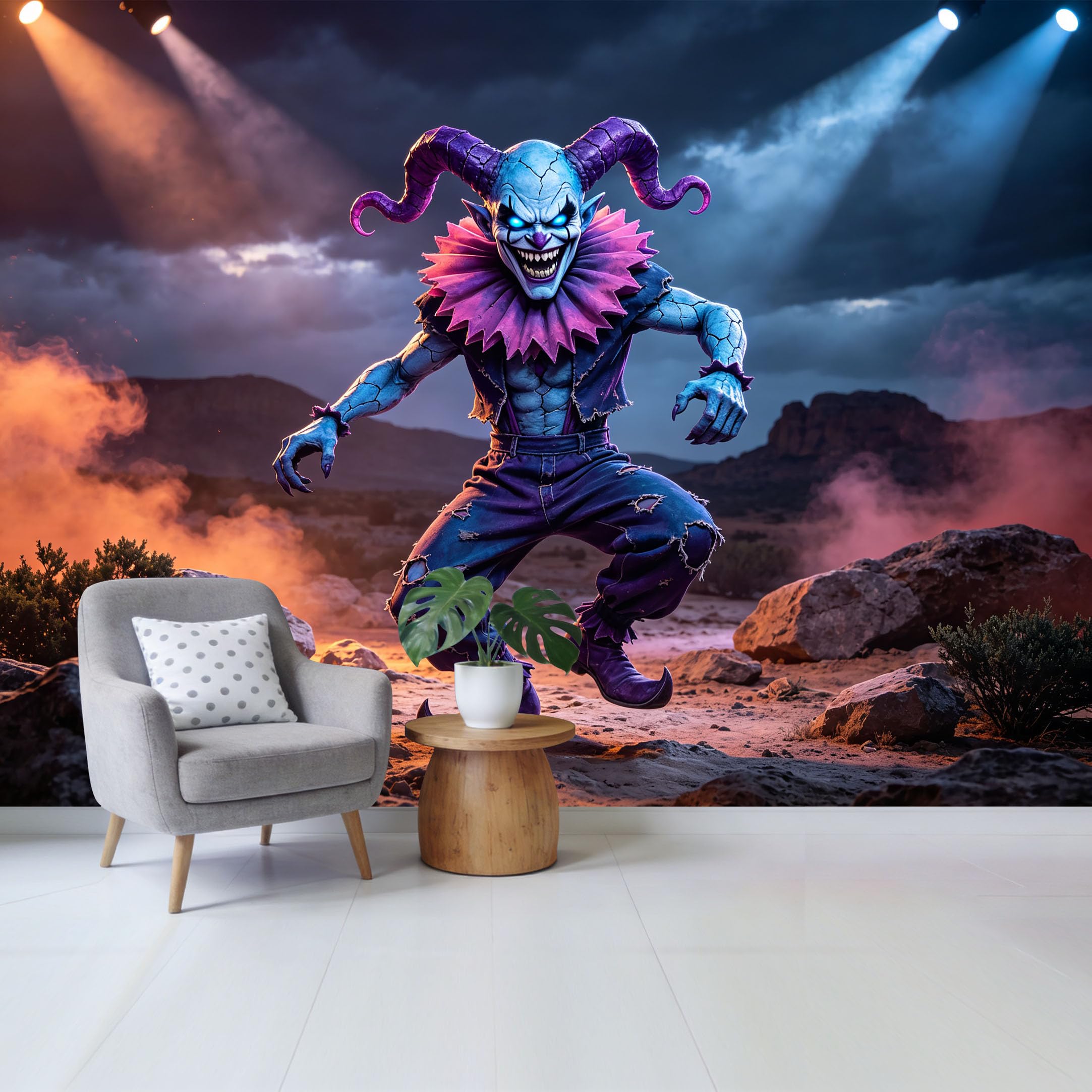Custom Size Wall Mural Fantasy Dark Jester Character 3D Trompe L'Oeil Removable Self Adhesive Fabric，Home Wall Decor for Living Room Bedroom Bathroom