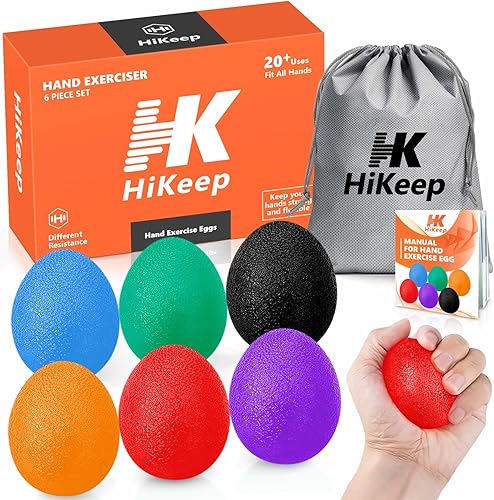 HiKeep Bolas de ejercicio de mano, forma de huevo, terapia física, kit de entrenamiento de resistencia diferente, juego de 6