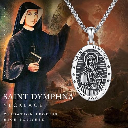 Vista 519 de Collar con colgante de plata de ley 925 con medalla de San Patrón, joyería religiosa para hombres y mujeres, con cadena de acero inoxidable 316L