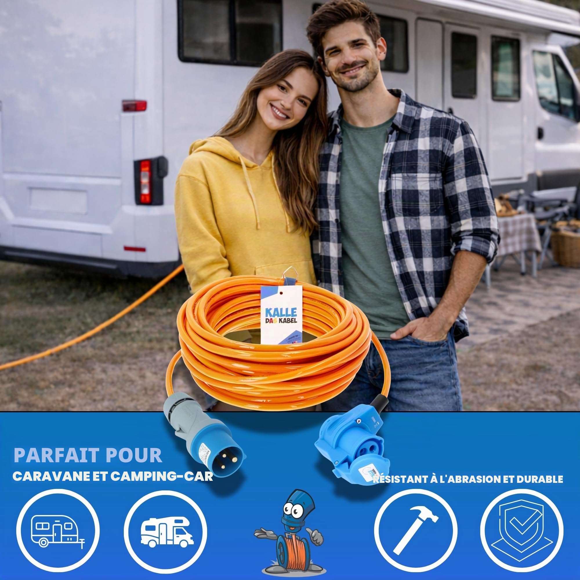 KALLE DAS KABEL Rallonge CEE Kalle Blue Signal - 2,5 mm² - Coudé - Pour industrie, construction, bateau, womo, camping - Câble premium à âme pleine - 20 m