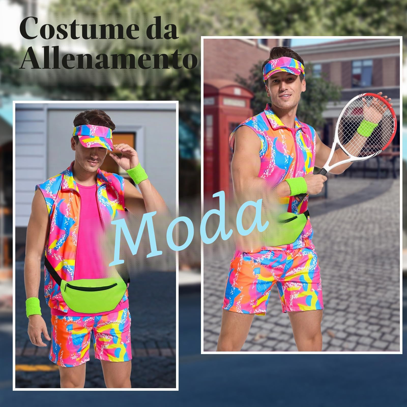 Costume da allenamento da uomo anni '80, per Halloween, cosplay, coppie, anni '80 e '90, costume da allenamento per adulti