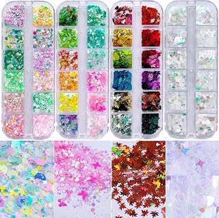 AddFavor 4 Boxes Nail Glitter Holographic Maple Chunky Glitter Flakes Mi...