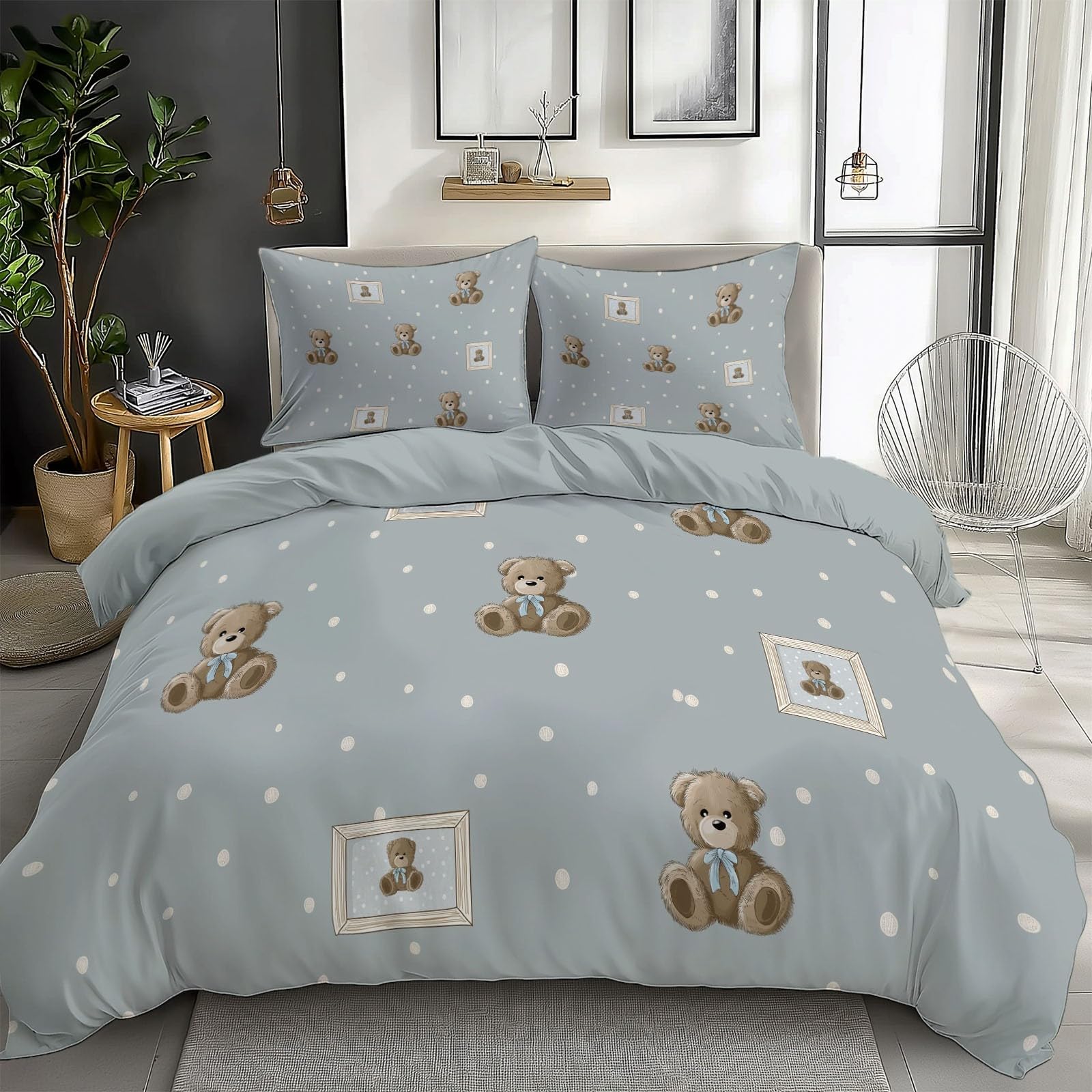 Teddybär Bettwäsche 220 x 240 cm 3 Teilig Cartoon Puppe Bettbezug bügelfrei & weich - 1 Bettbezug und 2 Kissenbezüge 80 x 80 cm für Kinder Jungen Mädchen