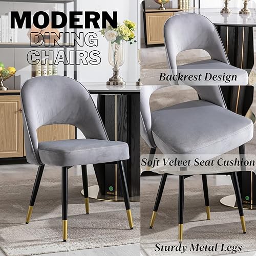 Miniatura 3 de HEAH-YO Juego de 2 sillas decorativas modernas, sillas de comedor tapizadas con respaldo hueco y patas de metal sólido, sillas de cocina sin brazos