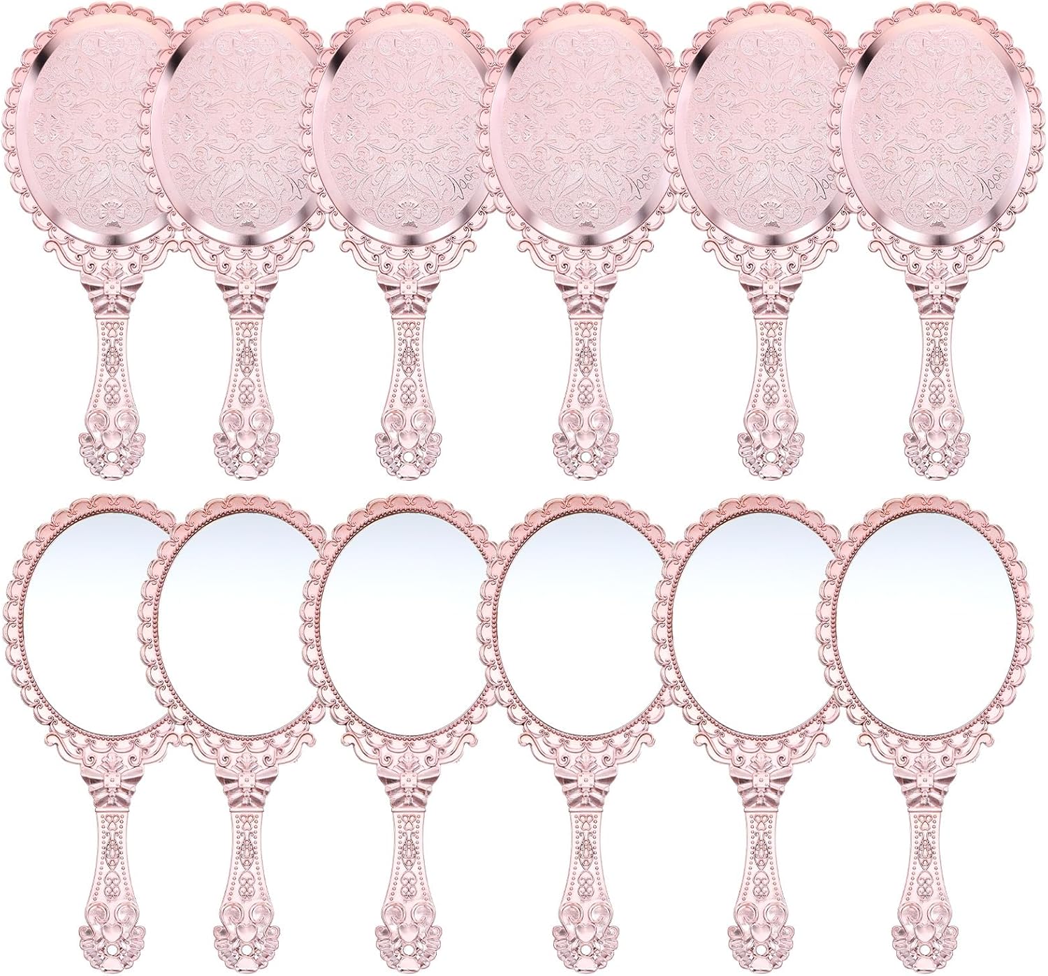 12 Pcs Vintage Handheld Mirror, 9.8" L x 4.5" W Small Rose Gold Embossed Portable Princess Mirror for Princess Party Favors Travel