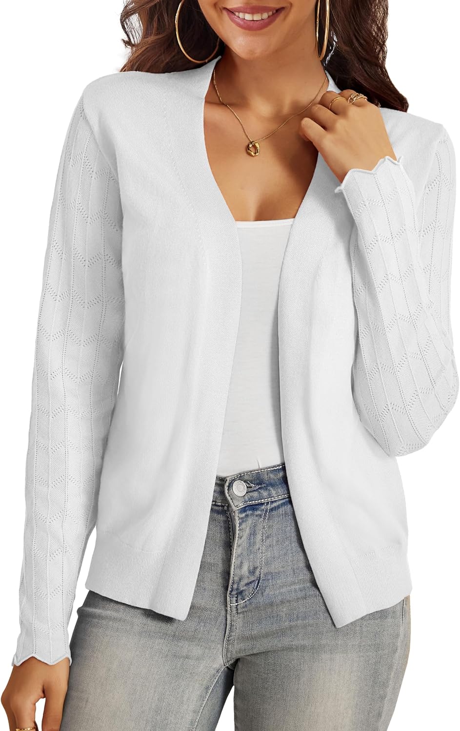 VOIANLIMO Womens Cardigan Lightweight Open Front Knit Long Sleeve Cardigans Sweaters for Women