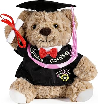 Personalized Graduation Bear 2026, Custom Grad Stuffed Animal with Name | Graduation Stuffed Animal with Black Cap Diploma, Graduation Gift for Her Students Kindergarten Preschool High School College