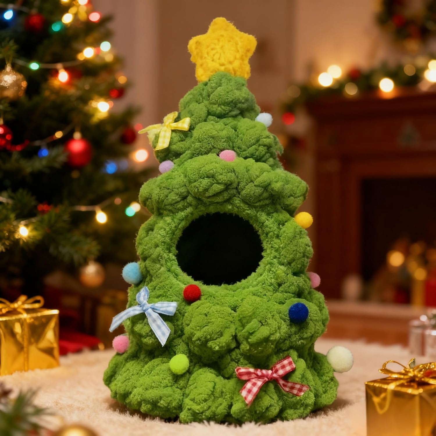 Christmas Clothes for LABUBU 17cm Doll (NO Doll), Handcrafted One-Piece Christmas Tree Outfits - Poms and Bows, Christmas Accessories for LABUBU, Perfectly Wrapped (Green)