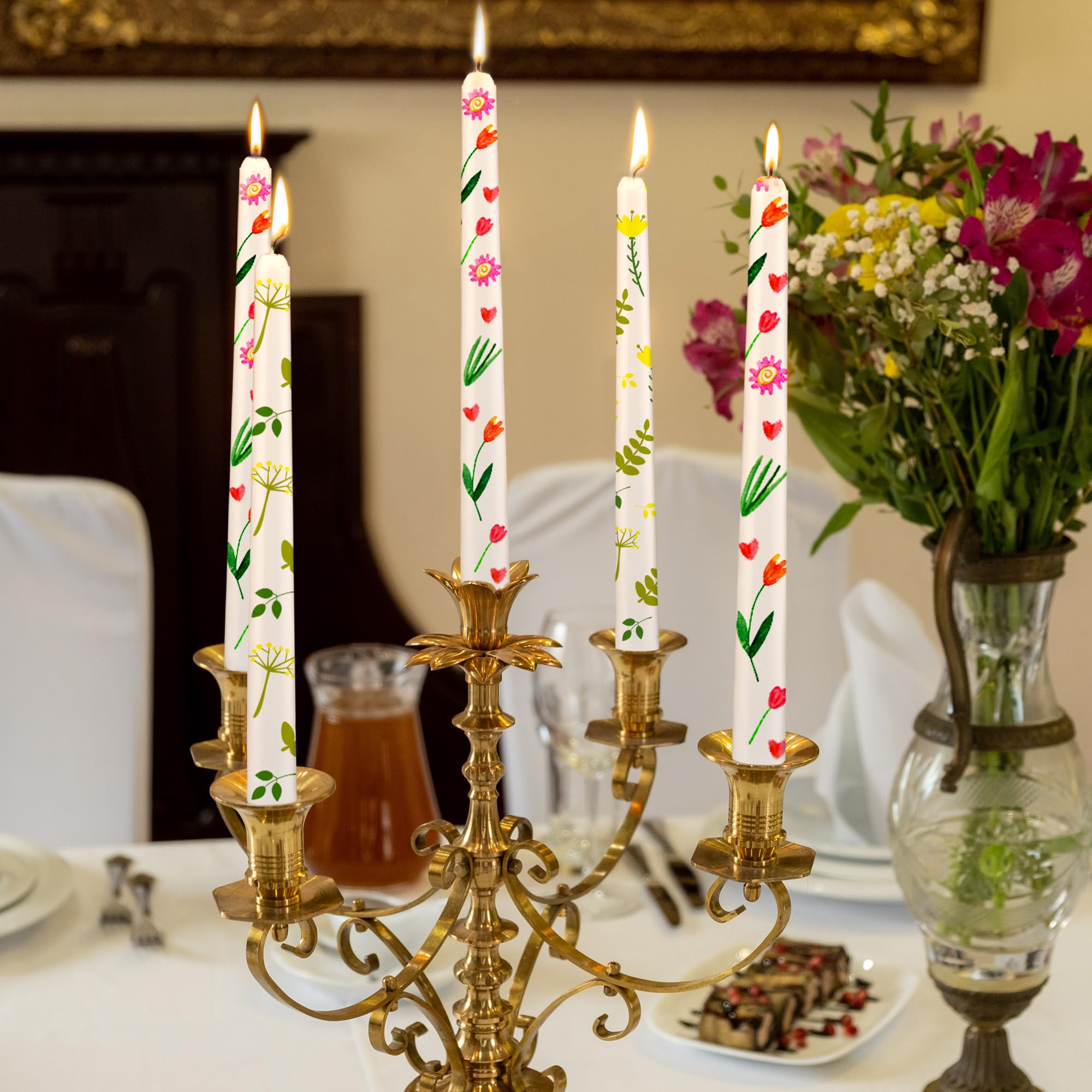 MTLEE 78 Pcs DIY Candle Painting Kit Include 12 White Taper Candles 60 Colored Tealight Candles 6 Paint Brushes for Crafts Birthday Wedding Party Favors(Multi Color)