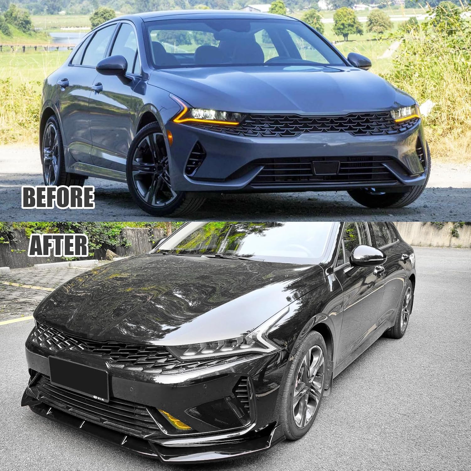 Front Bumper Lip Splitter Compatible with 2026 2025 2024 2023 2022 2021 Kia K5 & 2026 2025 Kia K5 GT/GT Line 3PC Front Splitter Protection Front Bumper Lower Lip Splitter (Gloss Black)