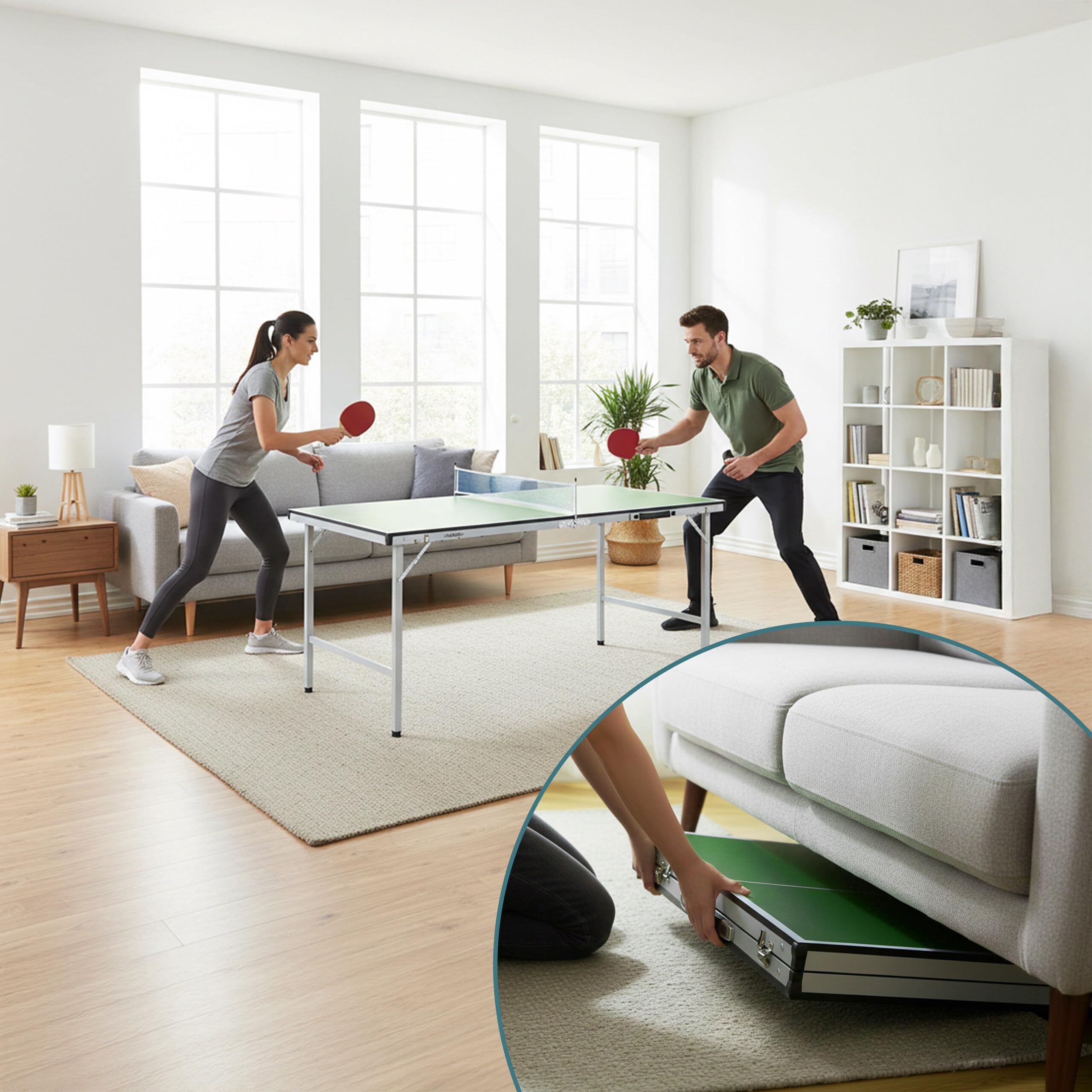 Relaxdays Table de ping-Pong Pliante avec Filet, 2 Raquettes, 3 balles, 71x150x67 cm, Vert