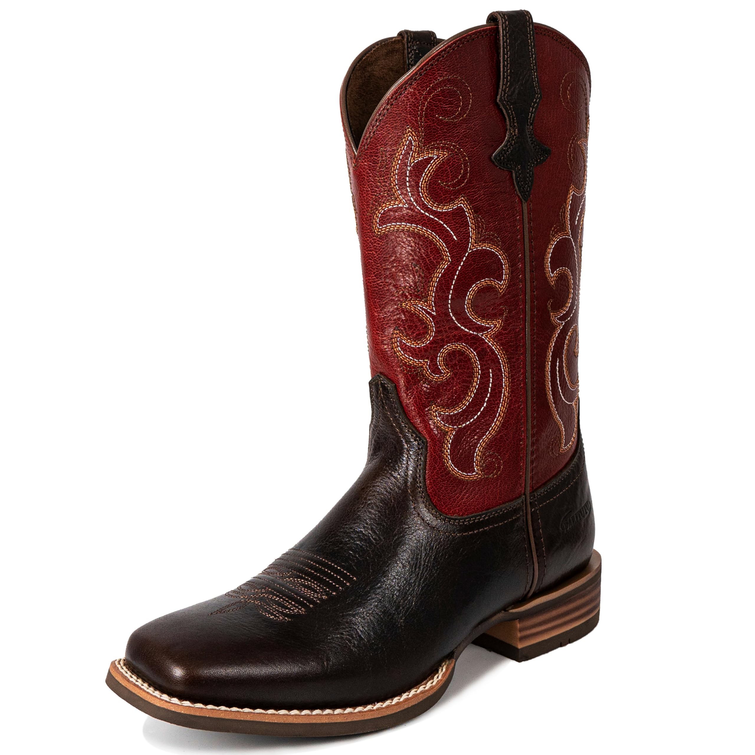 Cowboy Boots for Women Square Toe Western Boots Wide Calf Cowgirl Boots Pull On Embroidered Full Grain Leather
