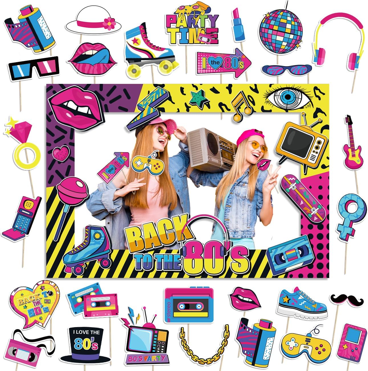 80s Party Decorations Photo Booth Props Retro Theme Party Decorations 80s Birthday Party Decorations 1980s Hip Hop Party for Adults