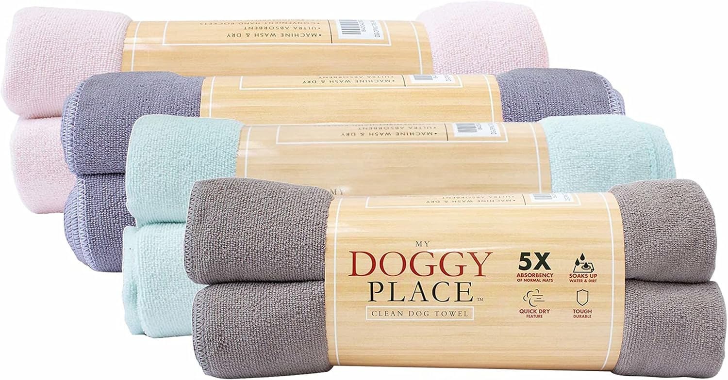 My Doggy Place - Super Absorbent Microfiber Towel - Dog Bathing Supplies - Microfiber Drying Towel - Washer Safe - Ash with Paw Print - 45 x 28 in - 2 Pack : Pet Supplies