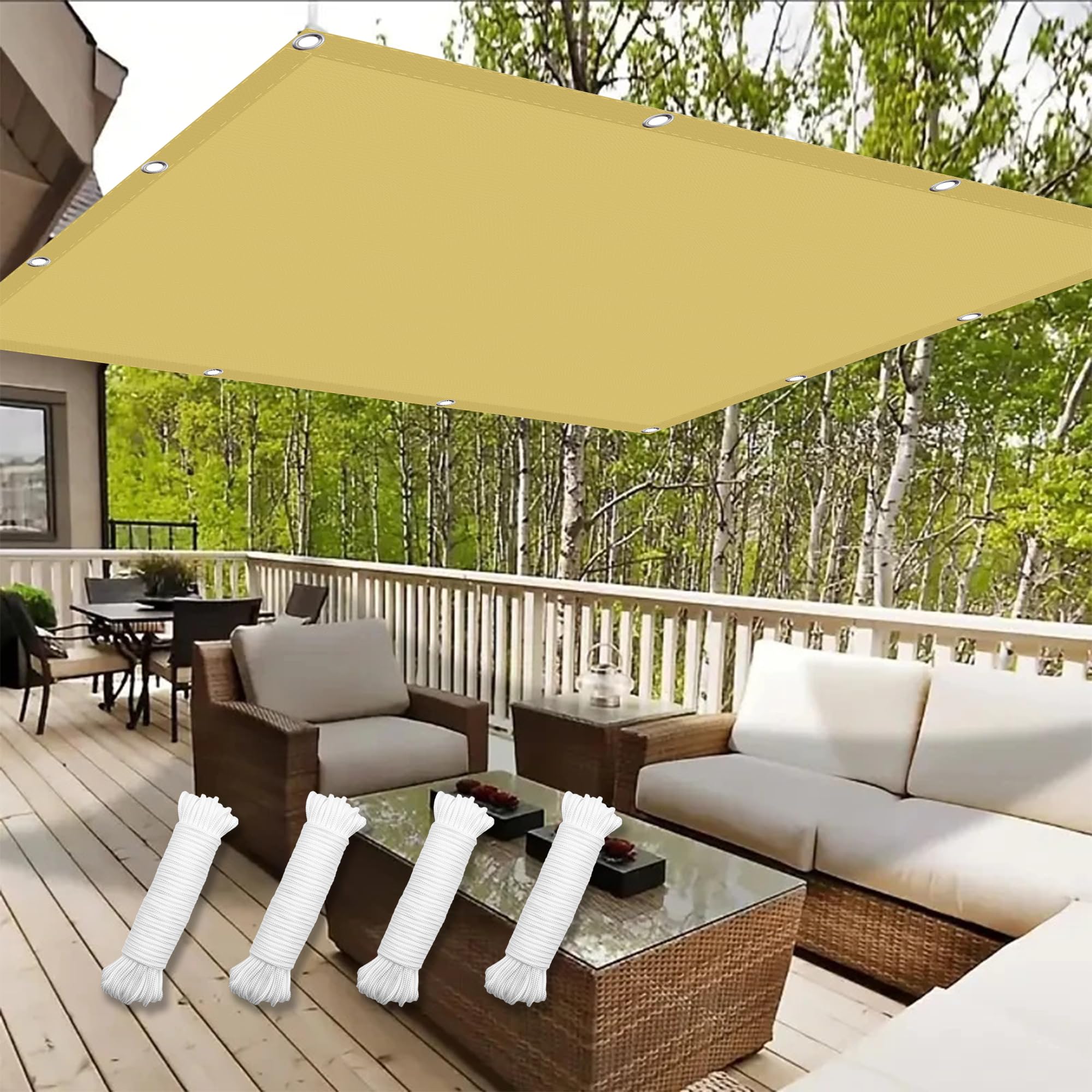 GJZQDKX Sonnenschirm Segel 2.6x6.5m - 98% UV Protection, Tear-Resistant, Weatherproof Shade for Patio, Balcony, Camping, Pergola - Sand Yellow Canopy