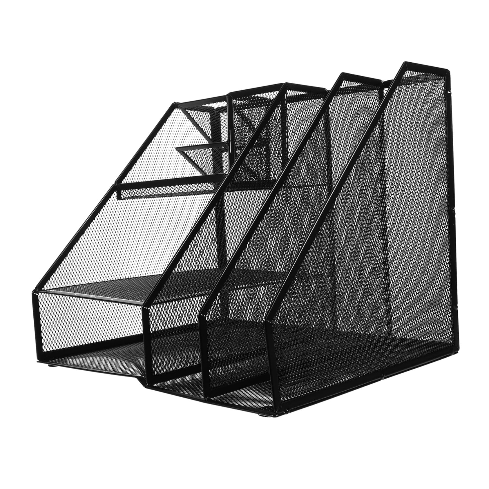VALICLUD Schwarzer Mesh Schreibtisch Aktenorganizer aus Eisen mit 2 Fächern und 3 Ebenen Großer Stauraum und Linkem Stiftehalter für Büro und Arbeitsplatz