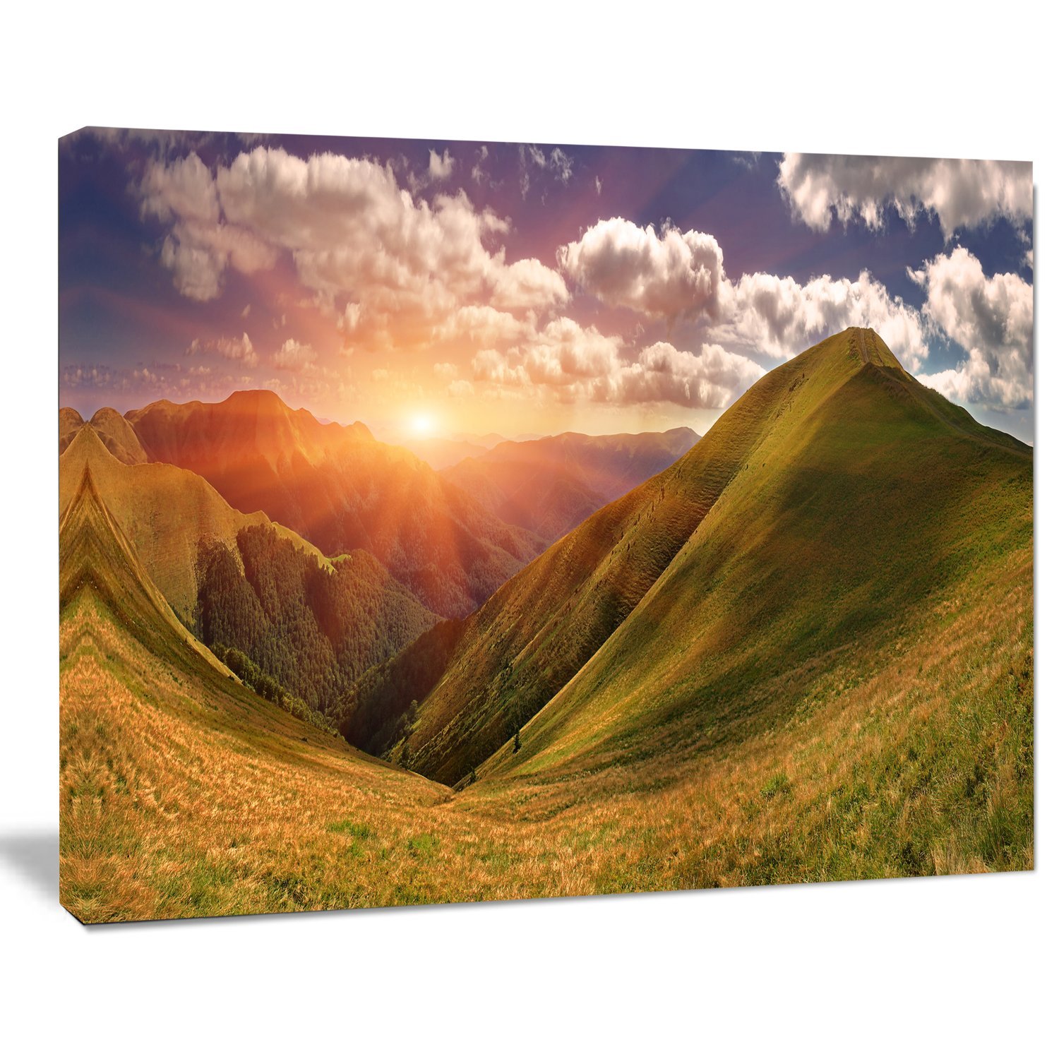 風景　山 Amazon.co.jp: DesignArt Sunrise Overグリーン – 山風景写真