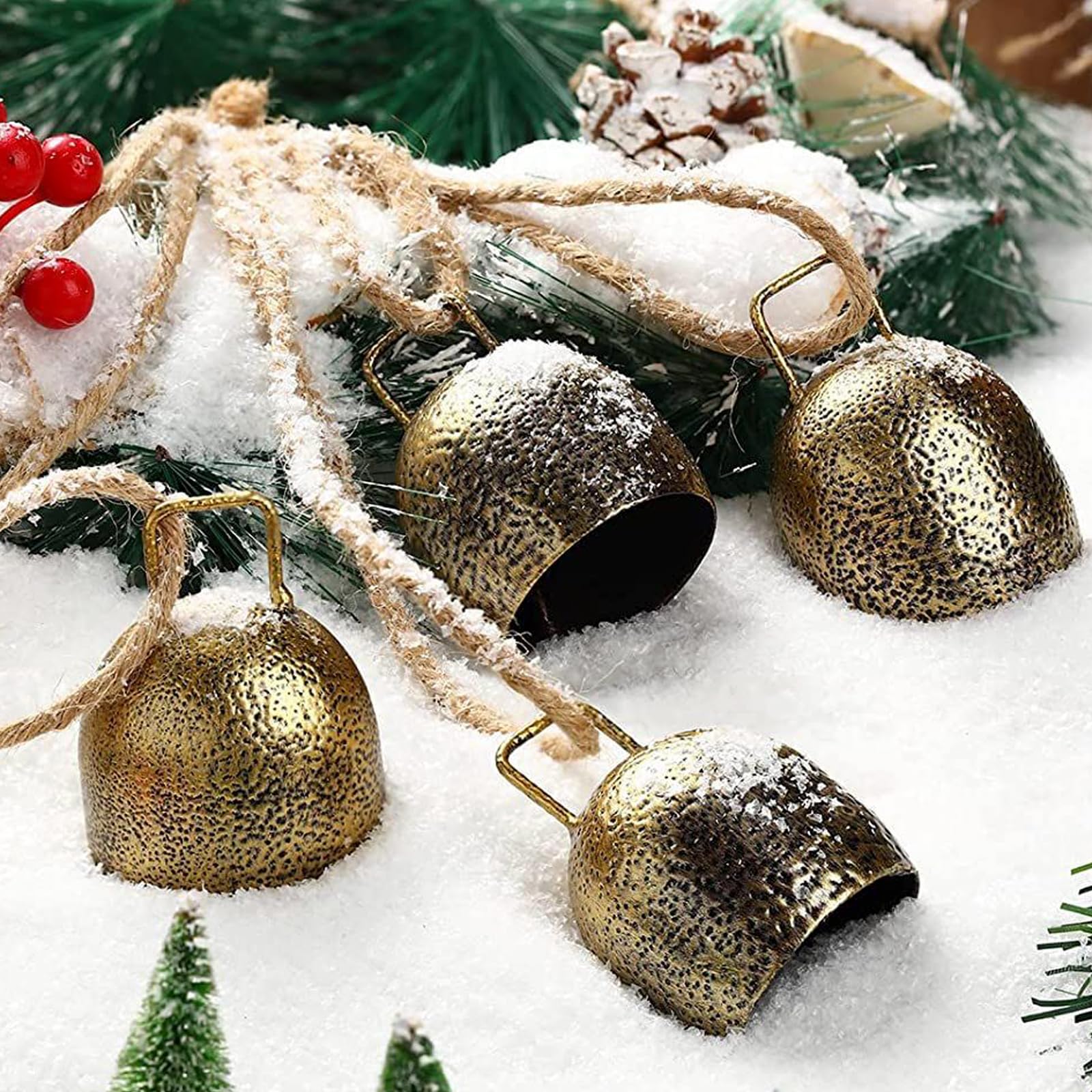 Lot De 4 Cloches Rustiques En Métal à Suspendre - Décoration Shabby Chic, Sapin Noël, Intérieur - 10,2x6,3 Cm - 9