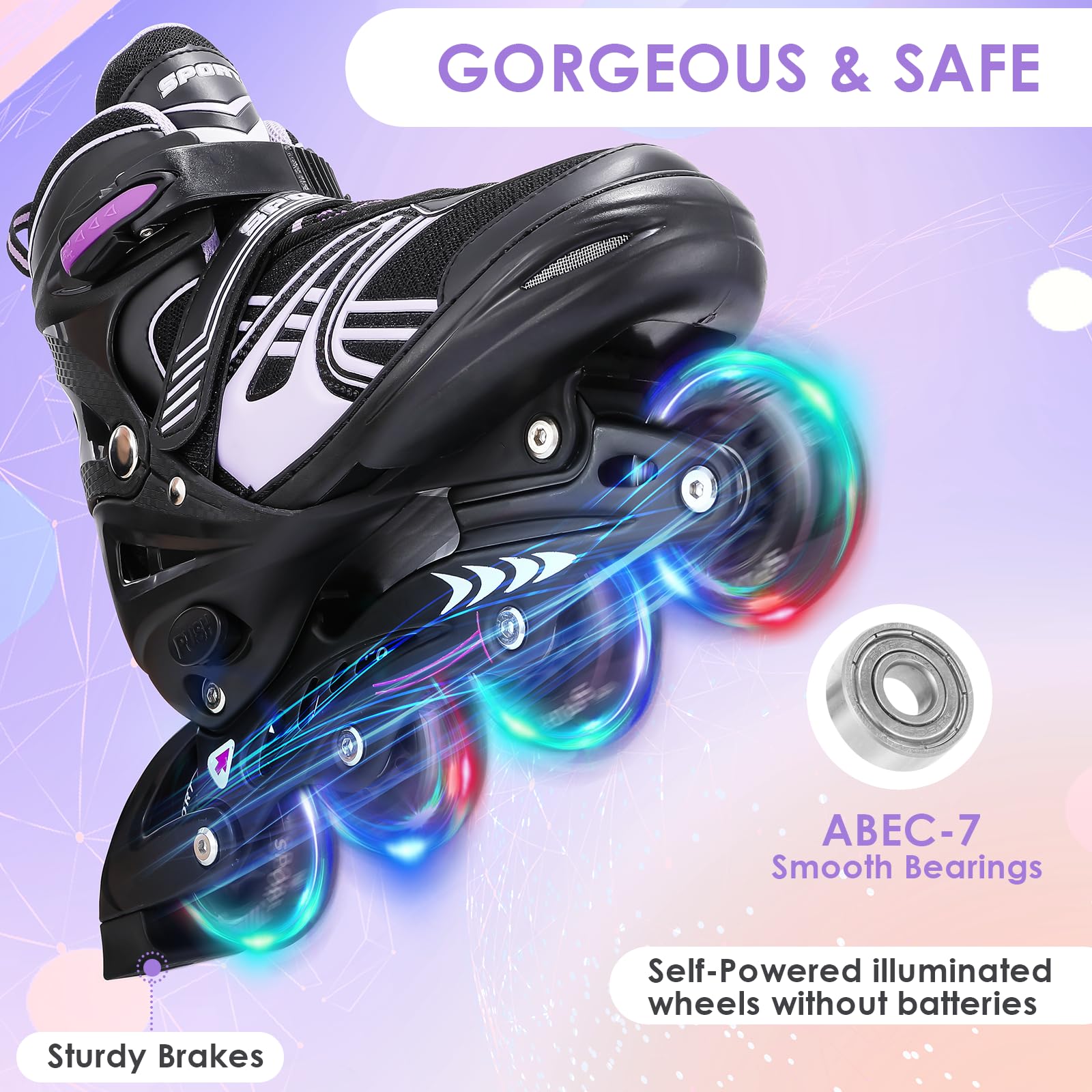 TOMSHOO Pattini in linea Pattini a Rotelle Regolabili 4 Misure, Ruote a LED, Pattini in linea Bambina, Bambini, Ragazzi, Ragazze