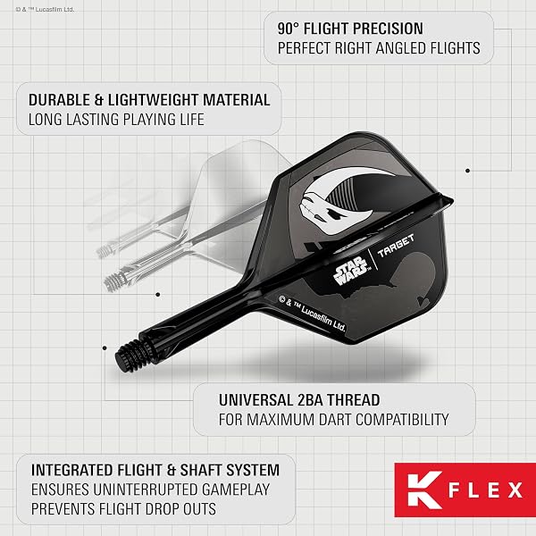 Target Darts Star Wars Mandalorian K Flex Intégré Fléchette Ailettes et Arbres | Personnage Inspiré Lot de 6 K-Flex, N° 2 et N° 6 | Court, Intermédiaire et Moyen Disney Kflex Accessoires - 5
