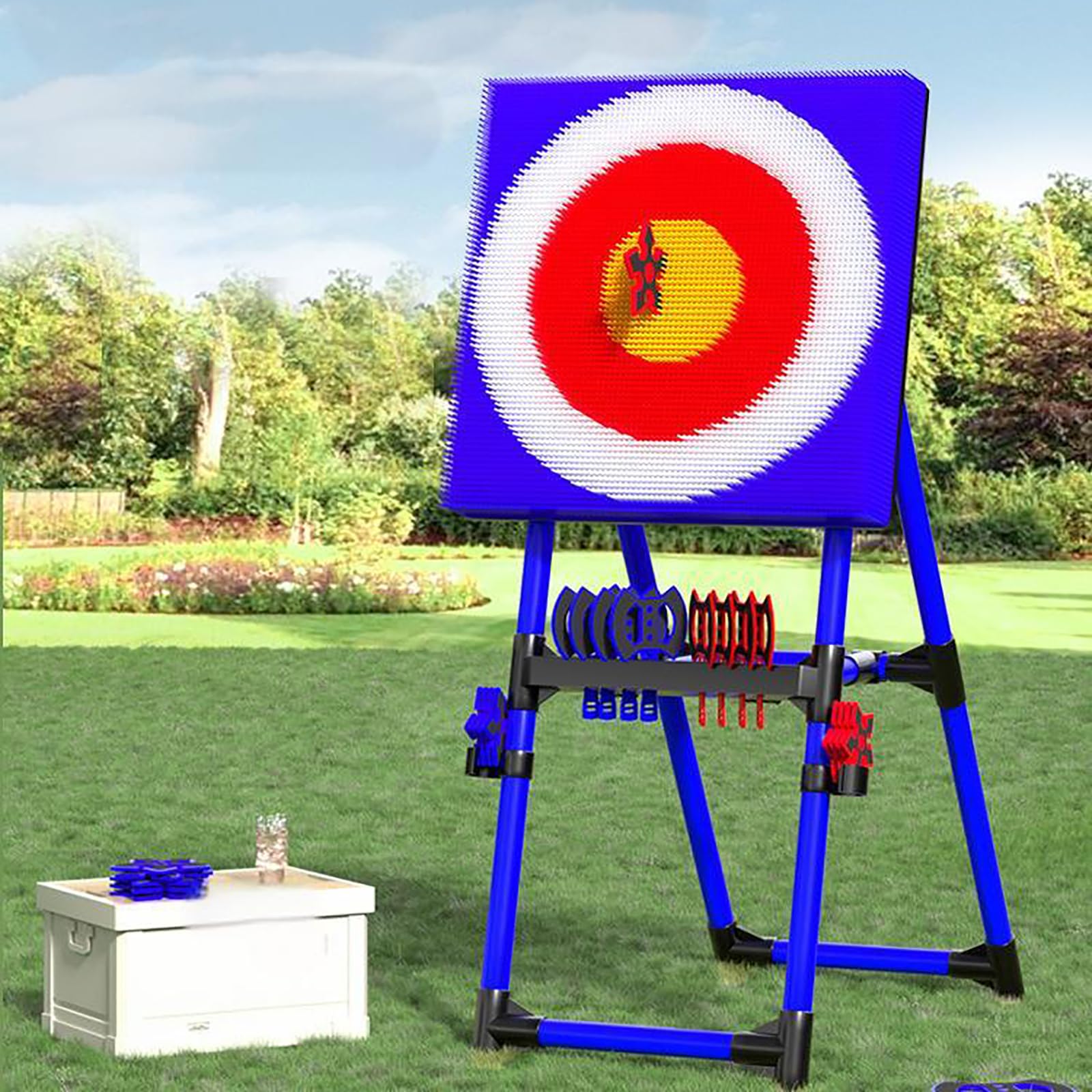 Set Da Gioco 2 In 1 Con Lancio Dellascia E Freccette Da Giardino, Bersaglio Per Il Lancio, Pannello Ampio, Resistente Al Sole E Allacqua, Vano Portaoggetti Integrato, Con 8 Asce E 8 Freccette,