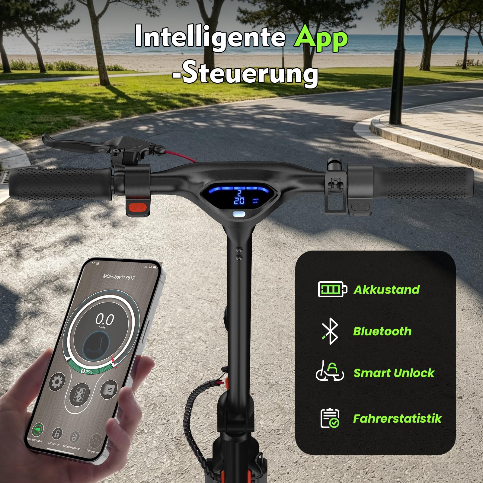 E Scooter mit Straßenzulassung mit App Max 40 km Reichweite,10 Zoll Elektroroller mit Wabenreifen Duales Bremssystem und Doppelfederung 20km/h,Elektro Scooter bis 120kg für Herren Damen
